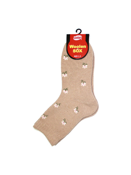 Thick wool socks, mid-calf with floral pattern