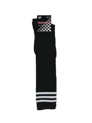 Ladies knee-high socks, size 2-8, BLACK-3-WHITE stripe