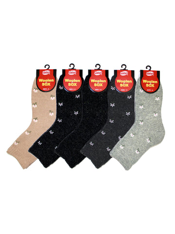Thick wool socks, mid-calf with floral pattern