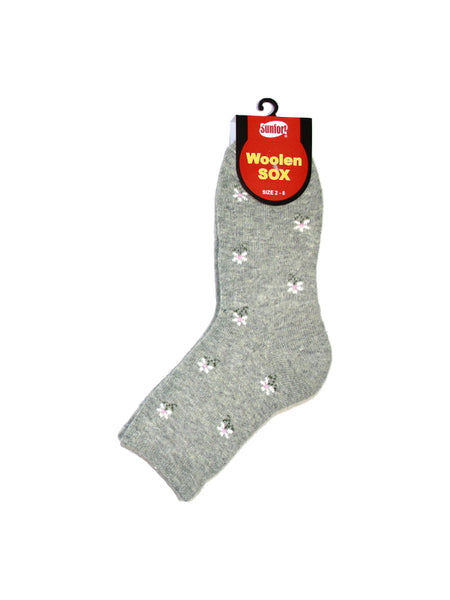 Thick wool socks, mid-calf with floral pattern