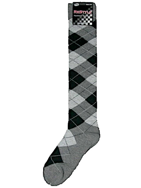 Argyle pattern multi-colour knee-high socks