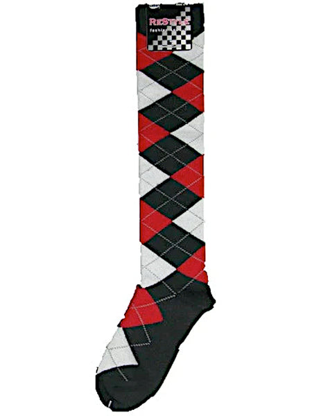 Argyle pattern multi-colour knee-high socks