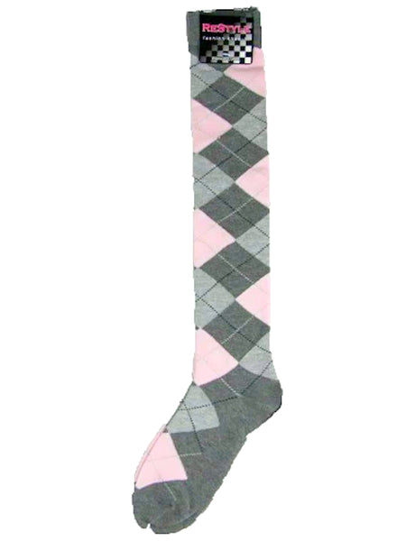 Argyle pattern multi-colour knee-high socks