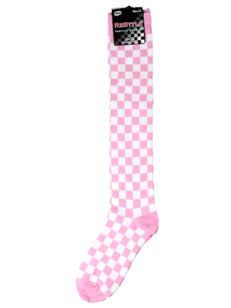 Checked pattern multi-colour knee-high socks