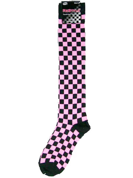 Checked pattern multi-colour knee-high socks