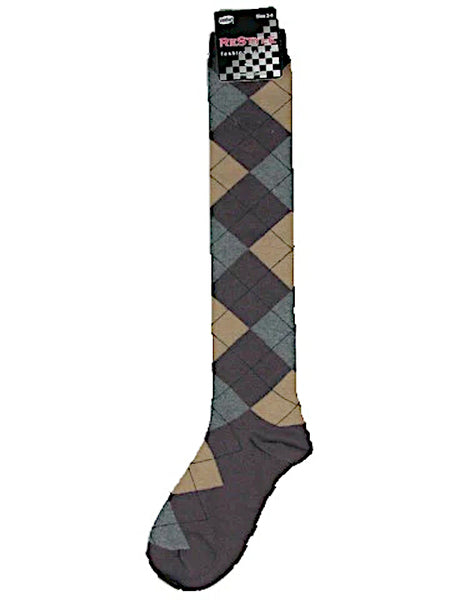 Argyle pattern multi-colour knee-high socks