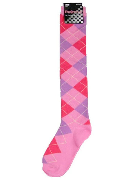 Argyle pattern multi-colour knee-high socks