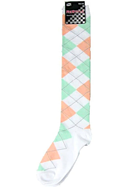 Argyle pattern multi-colour knee-high socks