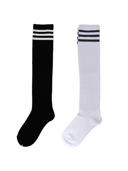 Three stripe pattern multi-colour knee-high socks