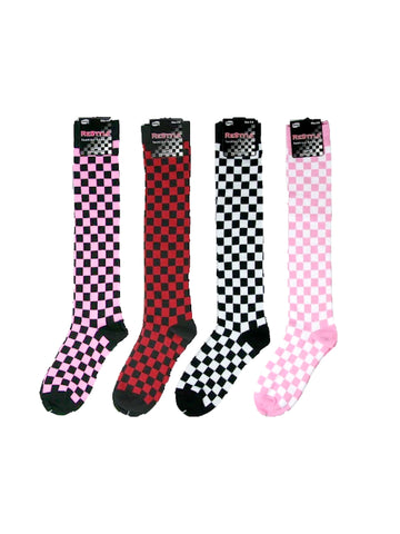 Checked pattern multi-colour knee-high socks