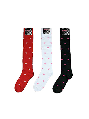 Hearts pattern multi-colour knee-high socks