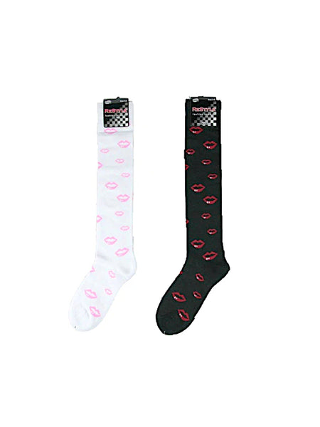 Kisses pattern multi-colour knee-high socks