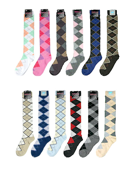 Argyle pattern multi-colour knee-high socks