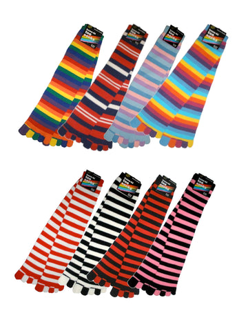 Stripe pattern mid-calf toe socks