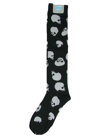 Ladies knee-high socks, size 2-8, BLACK-BIG SKULLS