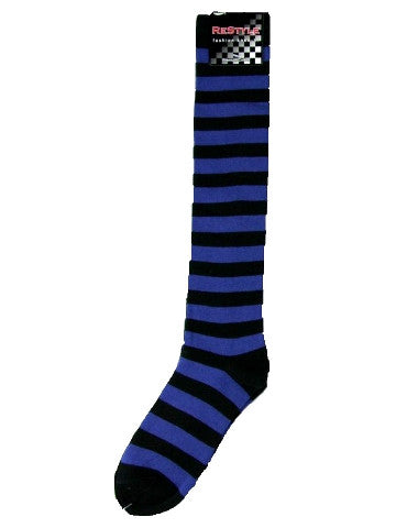 Ladies knee-high socks, size 2-8, BLACK-BLUE thick stripe