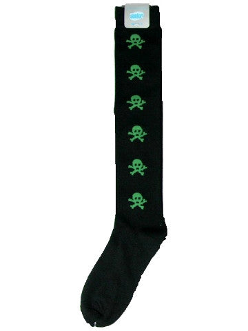 Ladies knee-high socks, size 2-8, BLACK-GREEN SKULLS