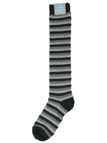 Ladies knee-high socks, size 2-8, BLACK-GREY-GREY stripe