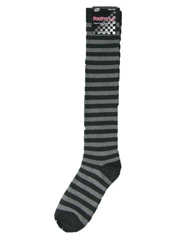 Ladies knee-high socks, size 2-8, BLACK-GREY thick stripe