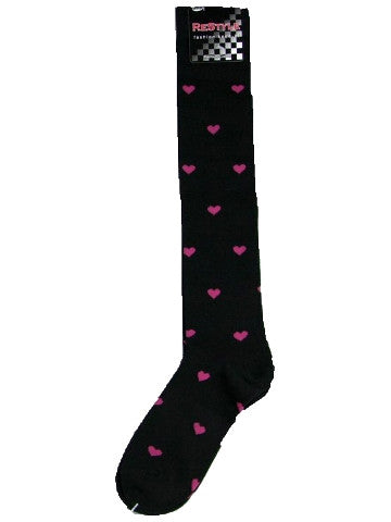 Ladies knee-high socks, size 2-8, BLACK-PINK HEARTS