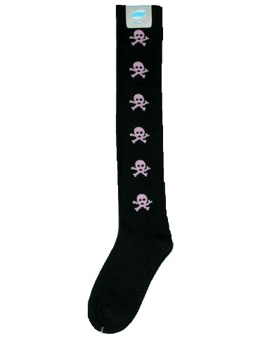 Ladies knee-high socks, size 2-8, BLACK-PINK SKULLS