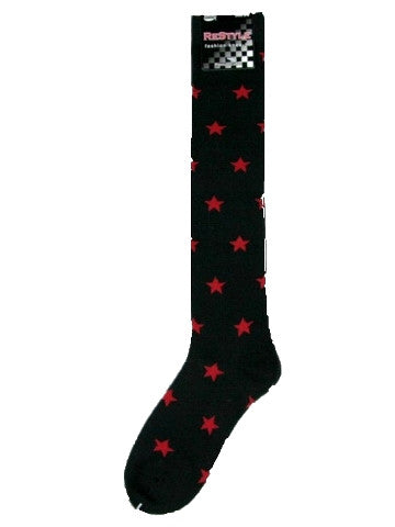 Ladies knee-high socks, size 2-8, BLACK-RED STARS
