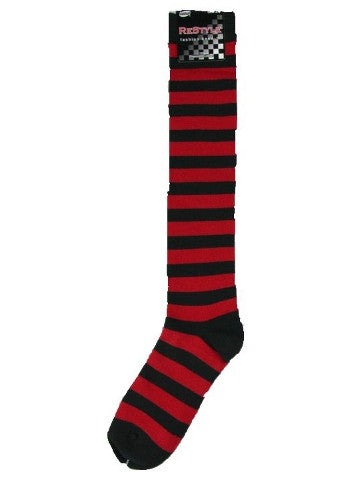 Ladies knee-high socks, size 2-8, BLACK-RED thick stripe