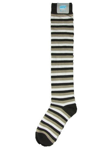 Ladies knee-high socks, size 2-8, BLACK-WHITE-BEIGE stripe
