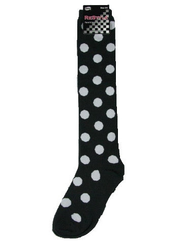 Ladies knee-high socks, size 2-8, BLACK-WHITE large spots