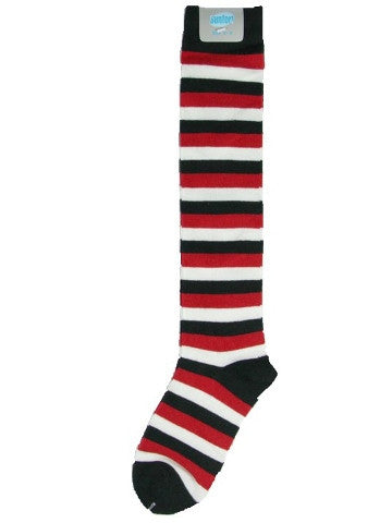 Ladies knee-high socks, size 2-8, BLACK-WHITE-RED stripe