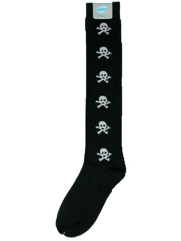 Ladies knee-high socks, size 2-8, BLACK-WHITE SKULLS