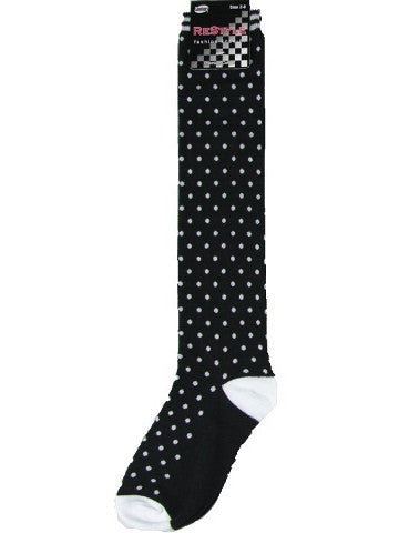 Ladies knee-high socks, size 2-8, BLACK-WHITE small spots