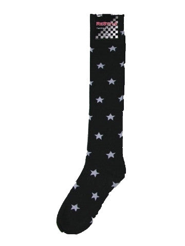 Ladies knee-high socks, size 2-8, BLACK-WHITE STARS