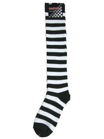 Ladies knee-high socks, size 2-8, BLACK-WHITE thick stripe