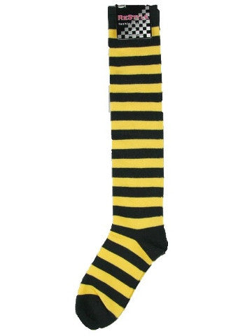 Ladies knee-high socks, size 2-8, BLACK-YELLOW thick stripe