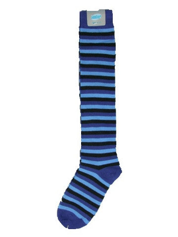 Ladies knee-high socks, size 2-8, BLUE-BLACK-BLUE stripe