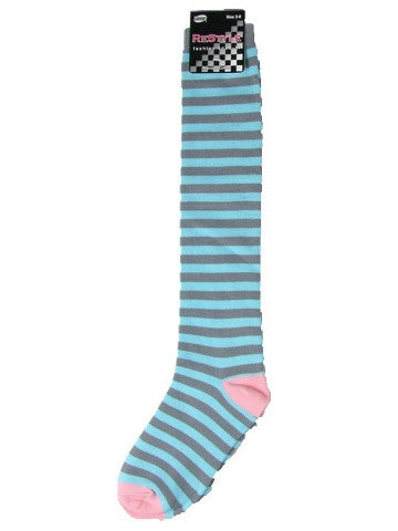 Ladies knee-high socks, size 2-8, BLUE-GREY thin stripe