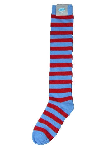 Ladies knee-high socks, size 2-8, BLUE-RED thick stripe