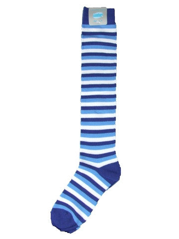 Ladies knee-high socks, size 2-8, BLUE-WHITE-BLUE stripe