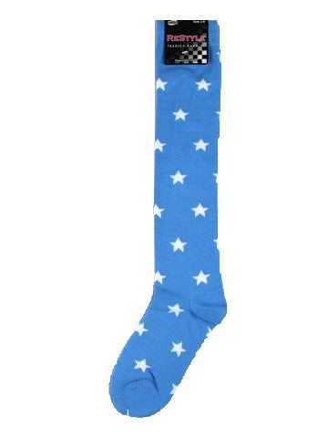 Ladies knee-high socks, size 2-8, BLUE-WHITE STARS