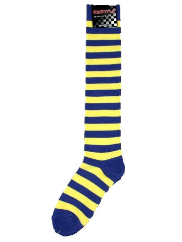 Ladies knee-high socks, size 2-8, BLUE-YELLOW thick stripe