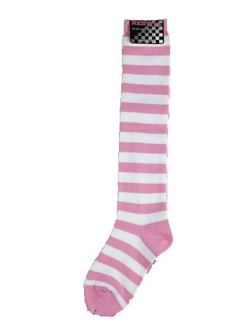 Ladies knee-high socks, size 2-8, PINK-WHITE thick stripe