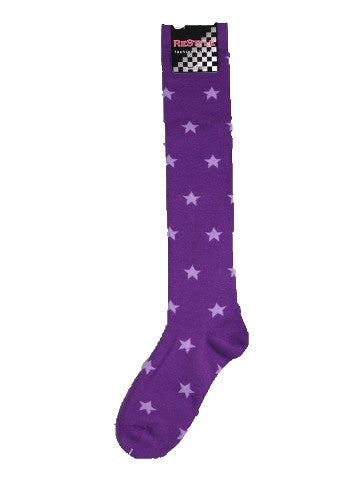 Ladies knee-high socks, size 2-8, PURPLE-LILAC STARS