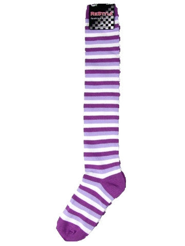 Ladies knee-high socks, size 2-8, PURPLE-WHITE-LILAC stripe