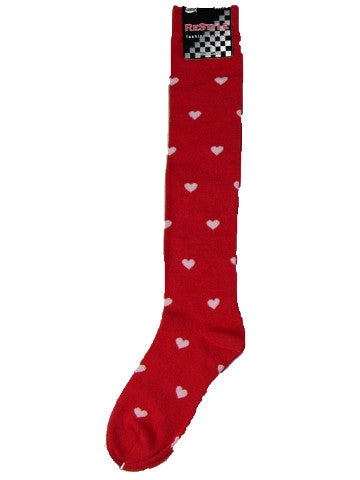 Ladies knee-high socks, size 2-8, RED-PINK HEARTS