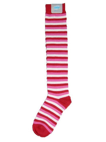Ladies knee-high socks, size 2-8, RED-WHITE-PINK stripe