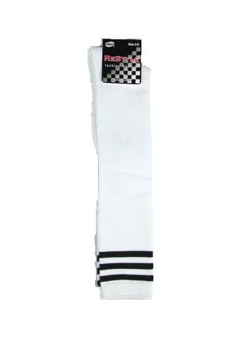 Ladies knee-high socks, size 2-8, WHITE-3-BLACK stripe