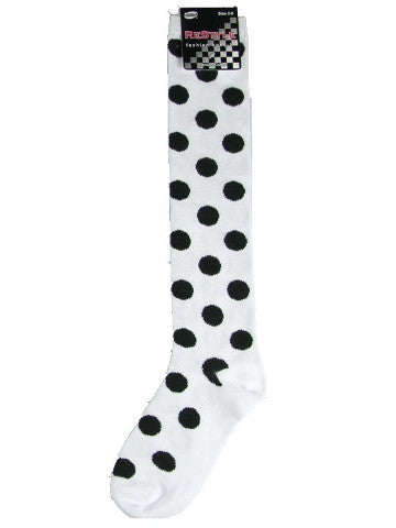 Ladies knee-high socks, size 2-8, WHITE-BLACK large spots