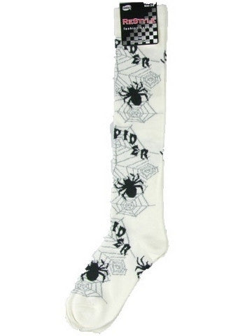 Ladies knee-high socks, size 2-8, WHITE-BLACK SPIDERS